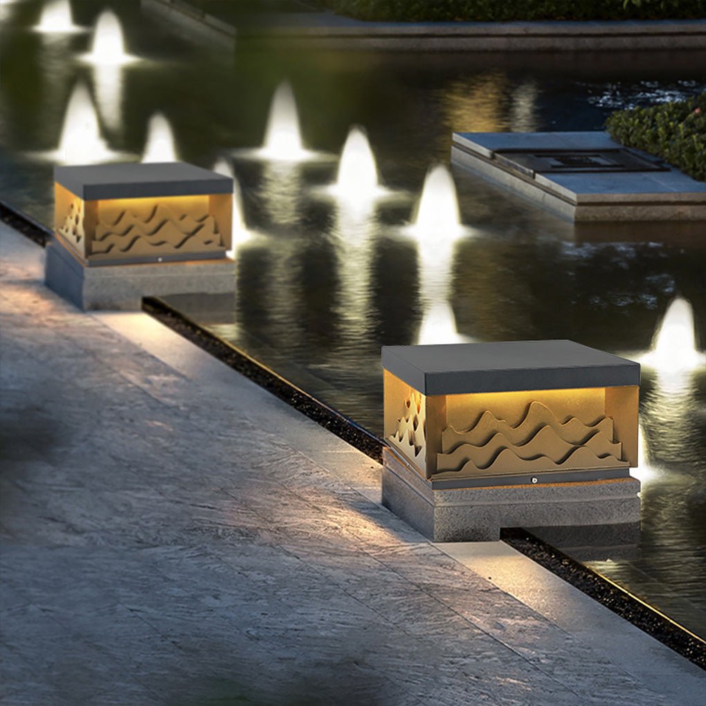 Outdoor Waterproof Garden Lamp Post with Mountain Scenery Design