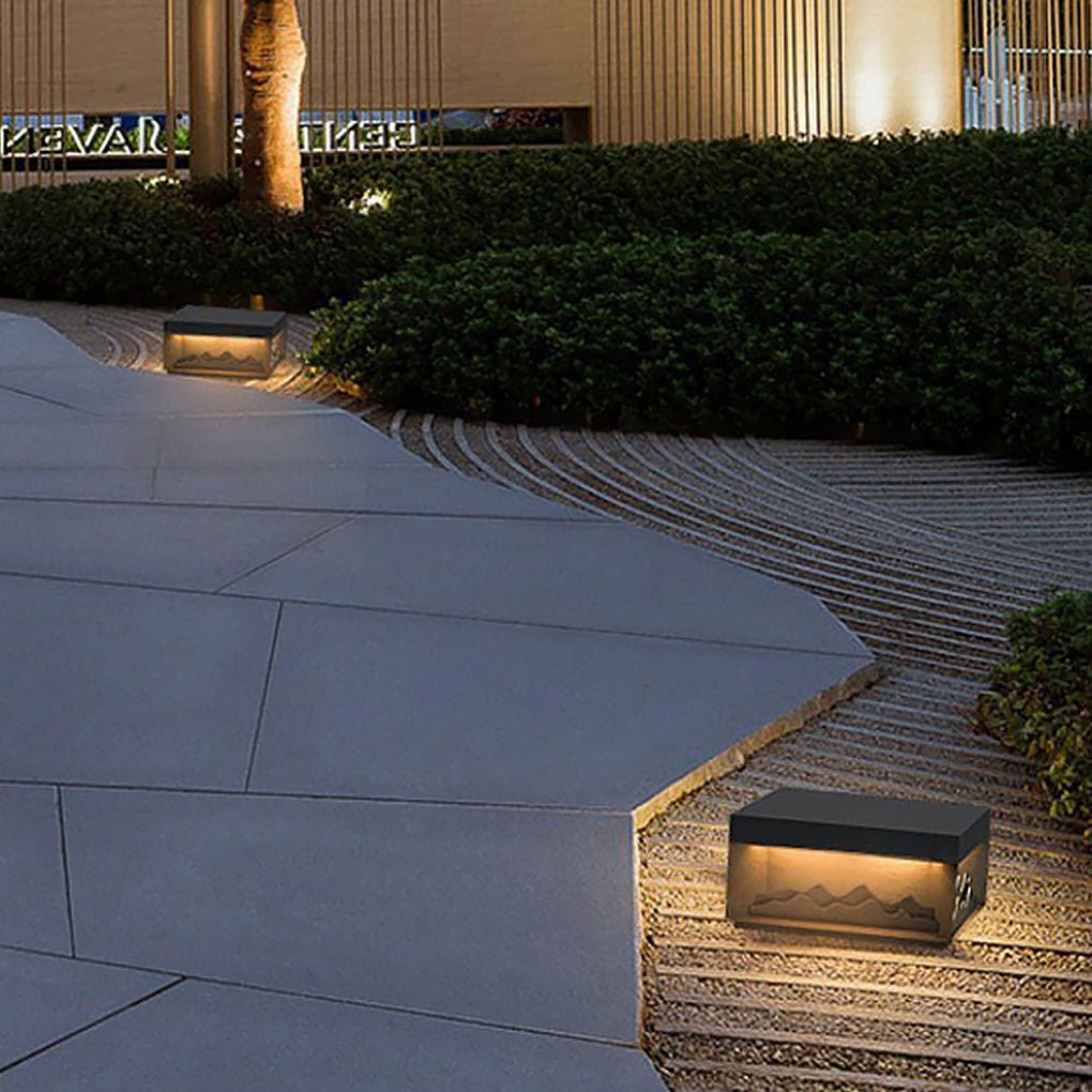 Outdoor Waterproof Garden Lamp Post with Mountain Scenery Design
