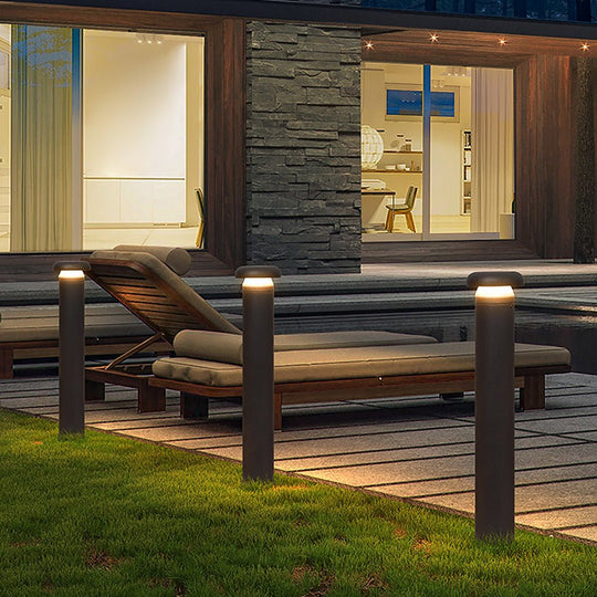 Modern Black Cylinder LED Outdoor Bollard Light