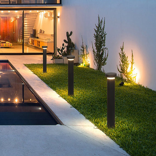 Modern Black Cylinder LED Outdoor Bollard Light