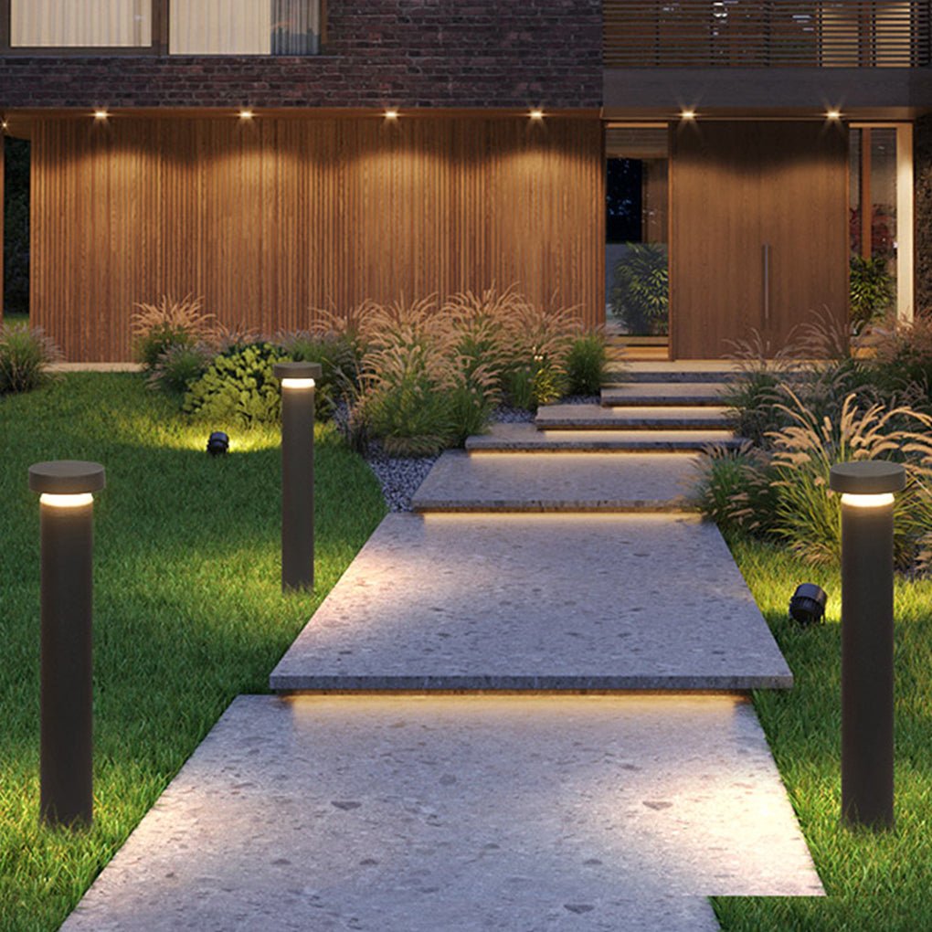 Modern Black Cylinder LED Outdoor Bollard Light