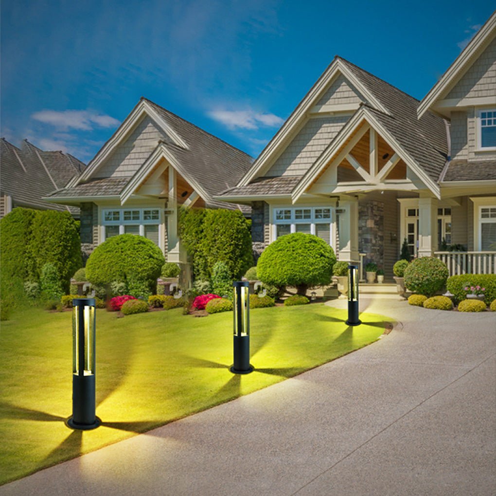 Modern Radiance Four Emitting Black Outdoor LED Pathway Bollard Lights