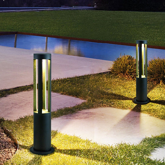 Modern Radiance Four Emitting Black Outdoor LED Pathway Bollard Lights