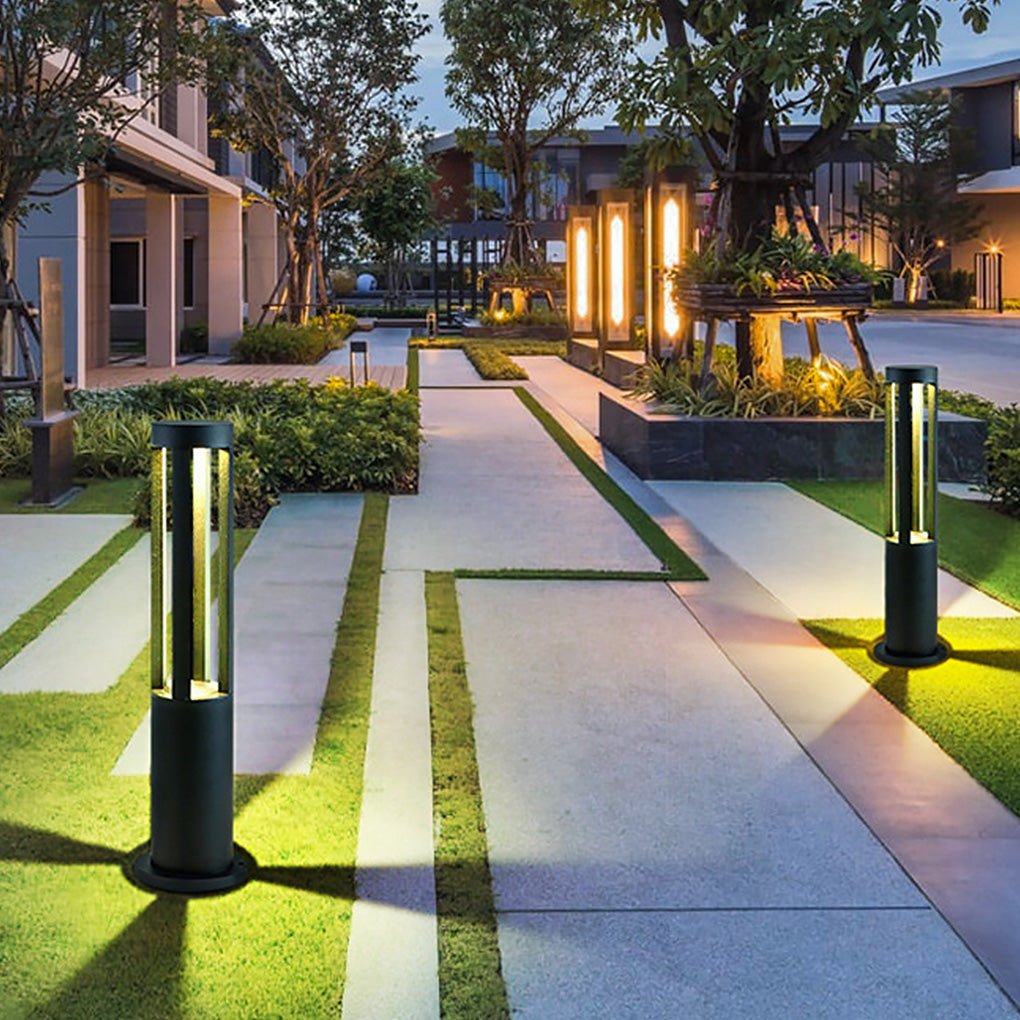 Modern Radiance Four Emitting Black Outdoor LED Pathway Bollard Lights