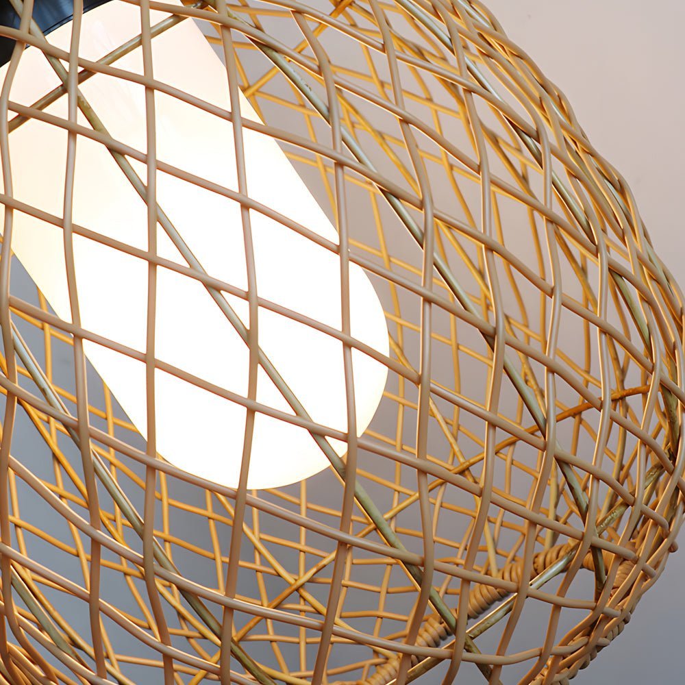 Rustic Rattan LED Outdoor Pendant Ceiling Lantern Light