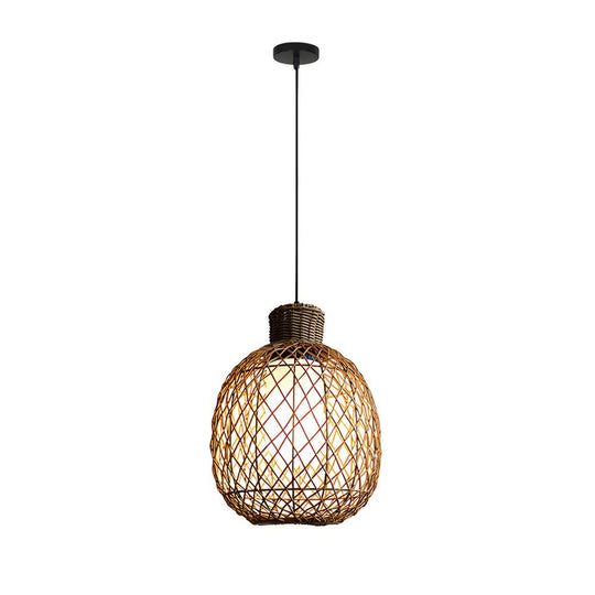 Rustic Rattan LED Outdoor Pendant Ceiling Lantern Light