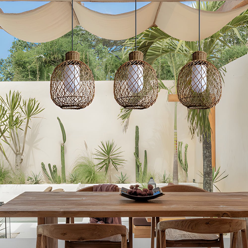 Rustic Rattan LED Outdoor Pendant Ceiling Lantern Light