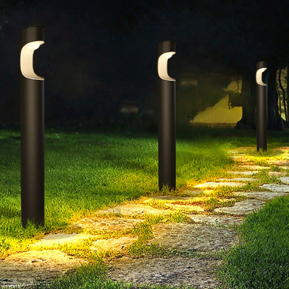 Modern Black Aluminum Outdoor Post Light with Moon Cutout