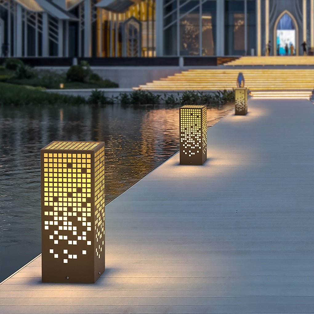 High-End Stainless Steel Outdoor LED Bollard Light with Square Pattern