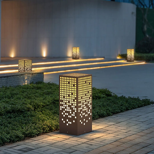 High-End Stainless Steel Outdoor LED Bollard Light with Square Pattern