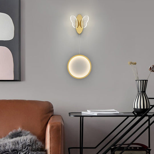 Oval Round Butterflies Three Step Dimming Modern LED Wall Lamp