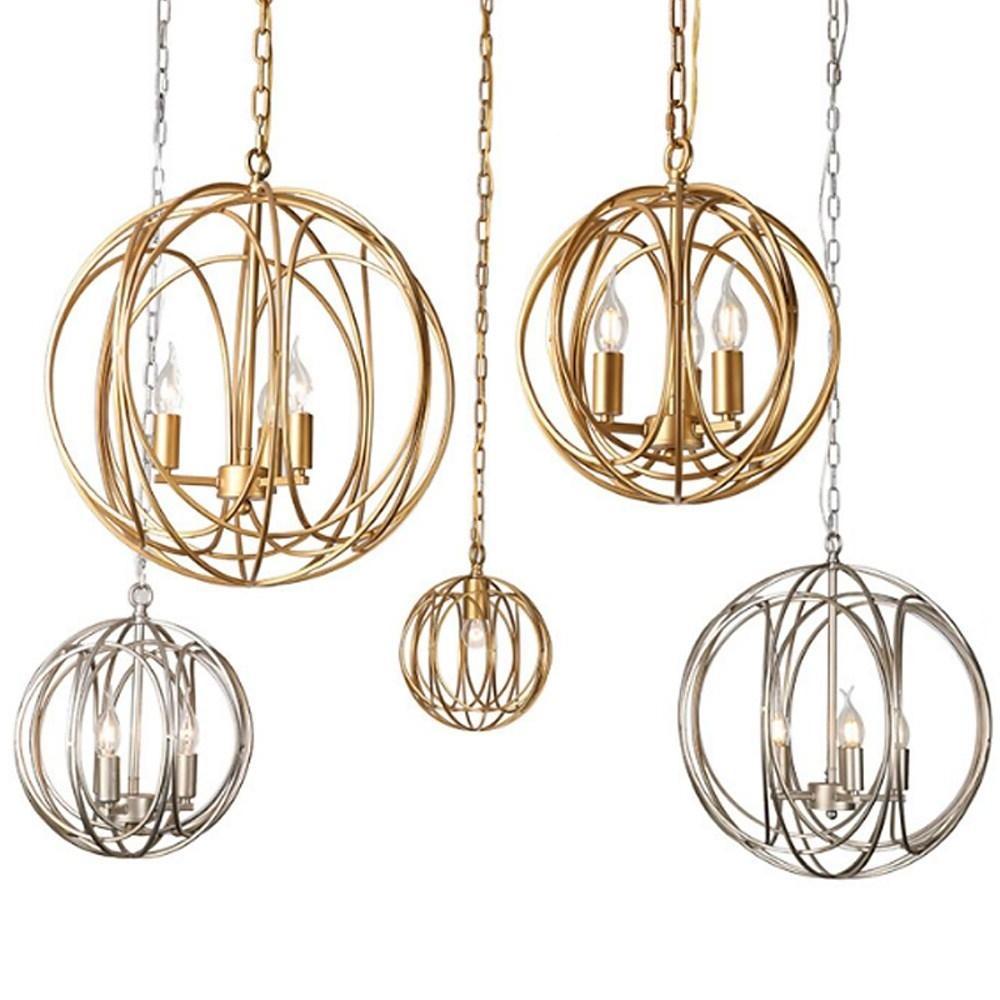 3 Light LED Brass Globe Cage Candlestick Orb Chandelier