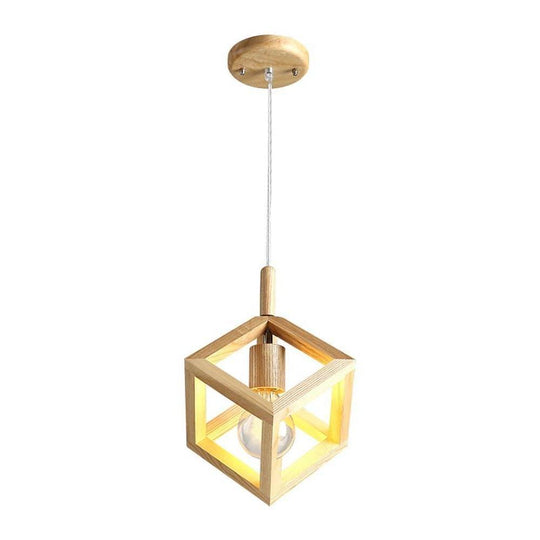 Adjustable Wood Square LED Modern Pendant Light