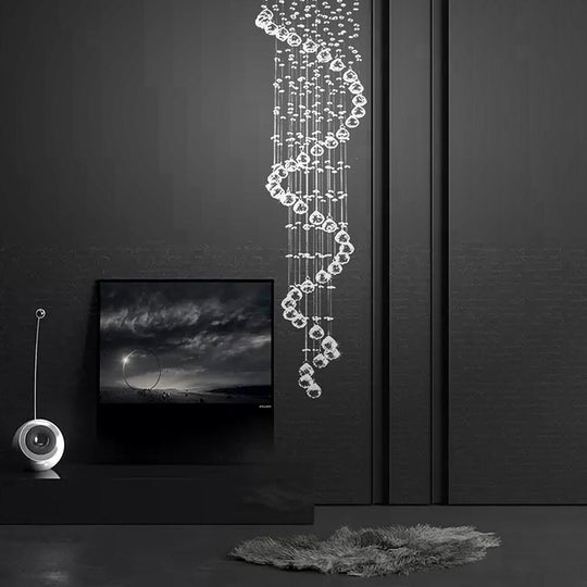 Multi-Spiral Contemporary Metal Crystal Chandelier