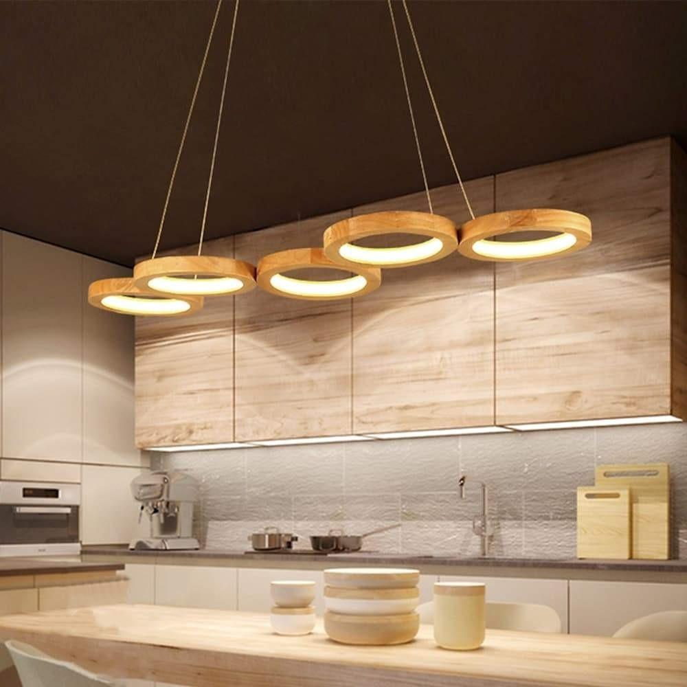 4 Circle Wood Acrylic LED Modern Pendant Light