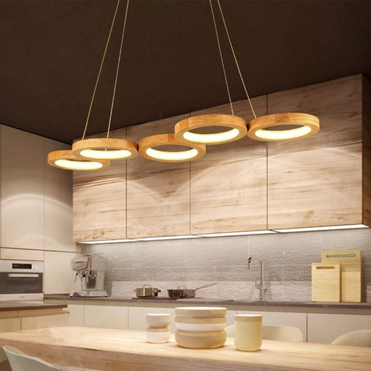 4 Circle Wood Acrylic LED Modern Pendant Light