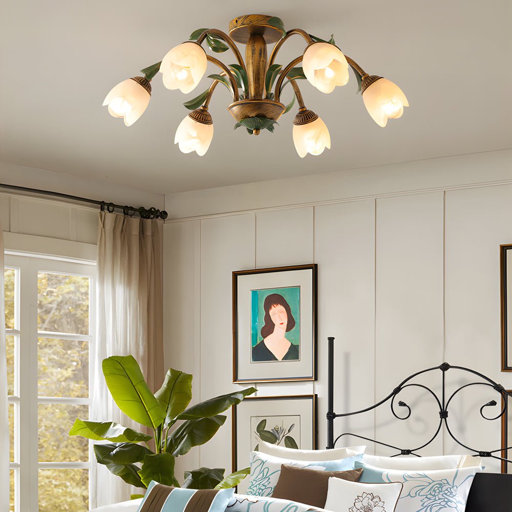 Pastoral Creative Flowers LED Ceiling Light – 3-Step Dimming