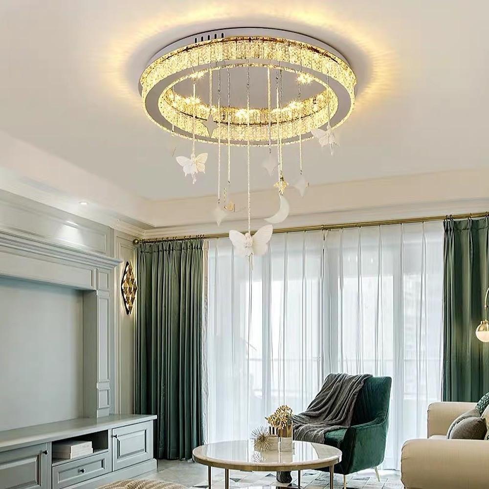 Circular Electroplated Metal Crystal LED Modern Chandelier