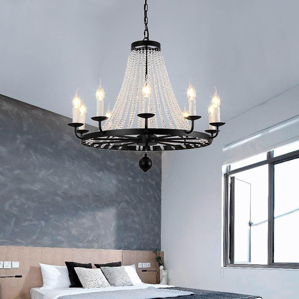 Empire Wagon Wheel Chandelier with Crystal Accents – 8/10/12 Lights