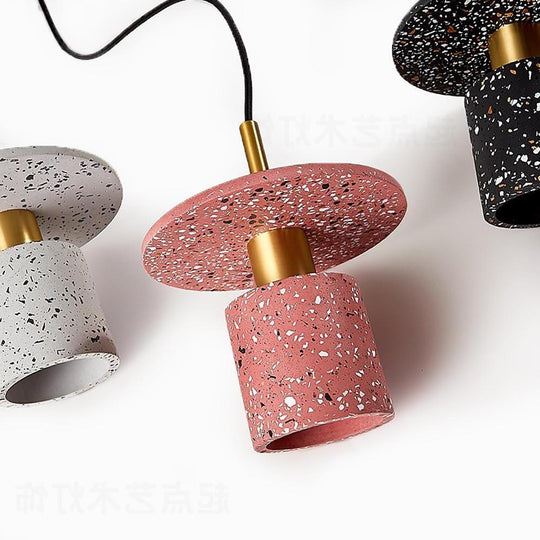 Terrazzo Inspired Cement Cylinder LED Pendant Light Modern Island Lighting