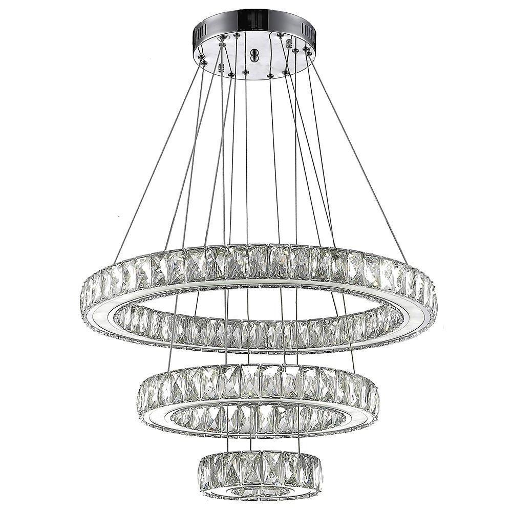 Contemporary 3-Ring Electroplated Crystal LED Chandelier