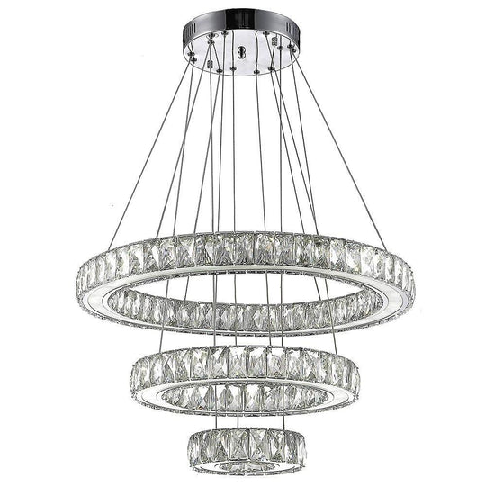 Contemporary 3-Ring Electroplated Crystal LED Chandelier