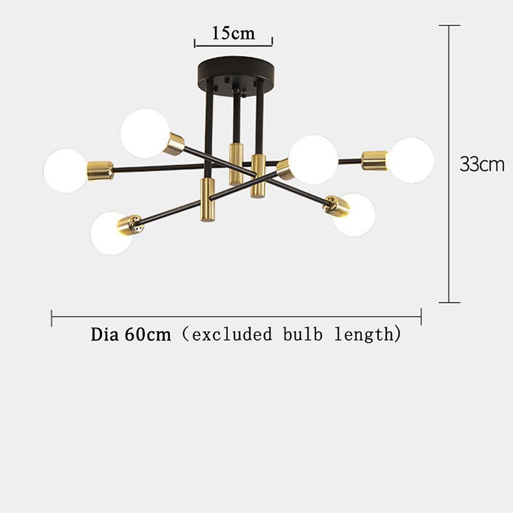 6-Light LED Sputnik Design Nordic Semi-Flush Mount Lighting Chandelier