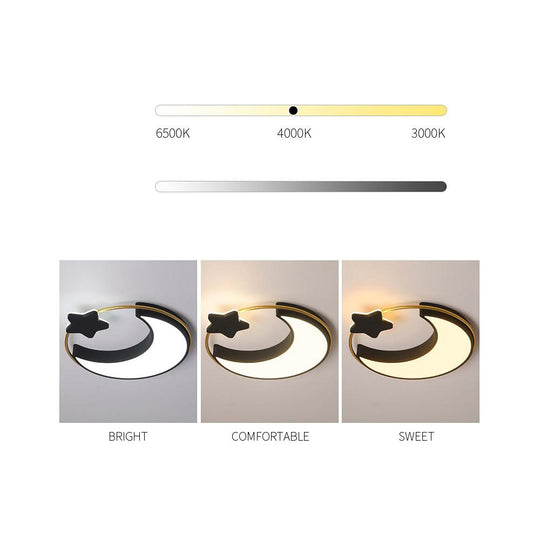Moon and Star Dimmable Flush Mount LED Kids Bedroom Ceiling Light