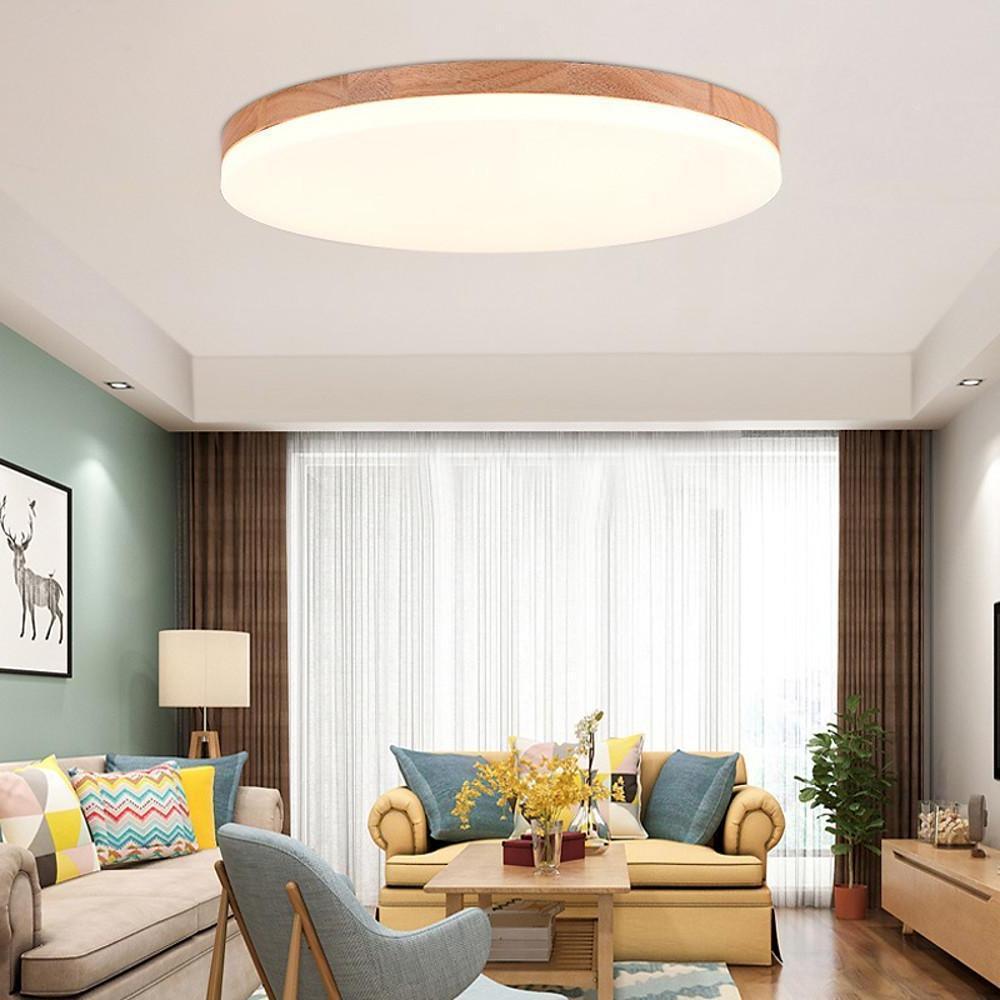 Circular Minimalist Flush Mount Wood Acrylic LED Ceiling Light