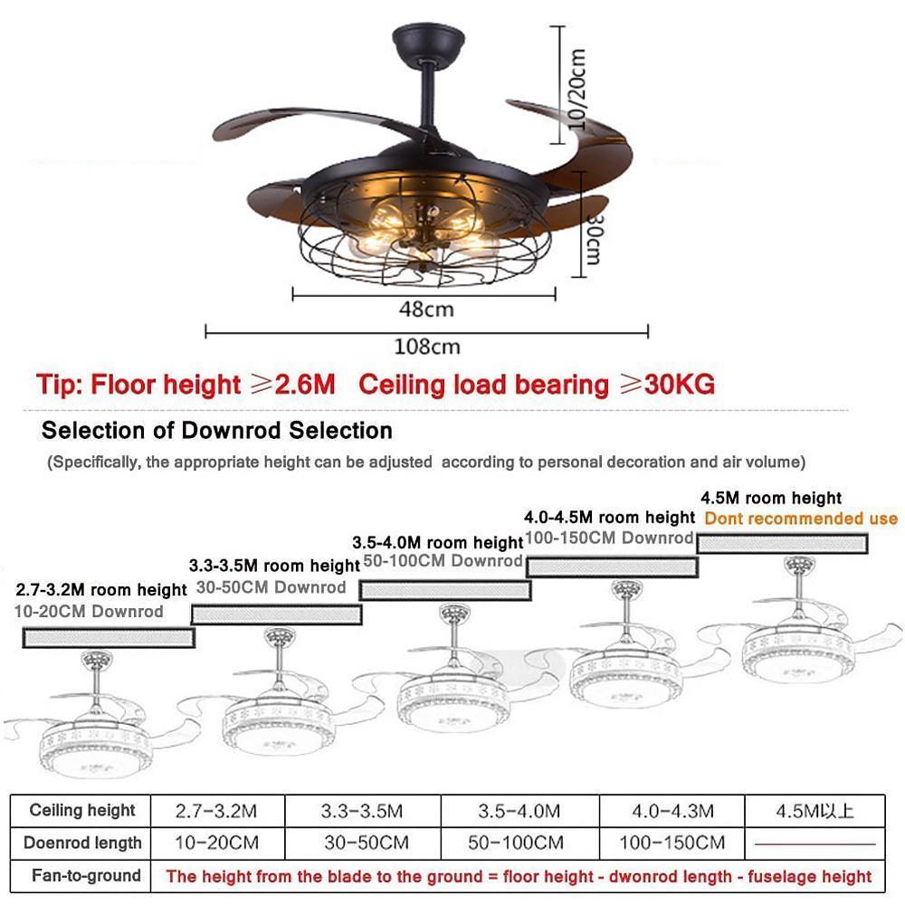 Farmhouse Style 3 Blade Retractable Ceiling Fan with LED Light