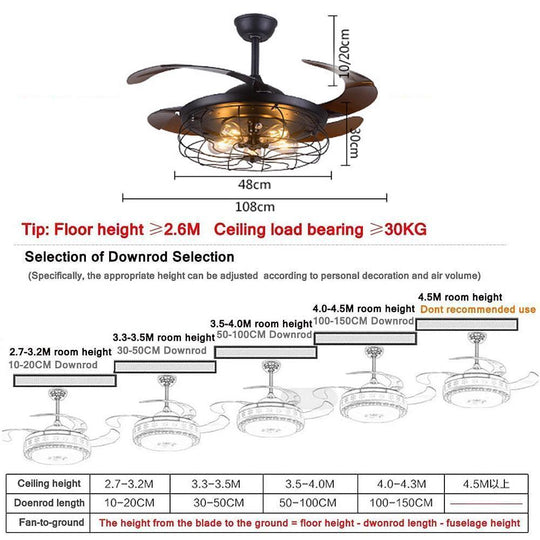 Farmhouse Style 3 Blade Retractable Ceiling Fan with LED Light