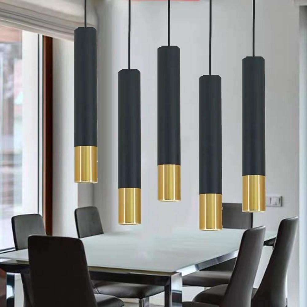 Elongated Cylinder Black and Gold LED Pendant Light
