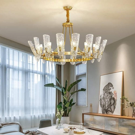 8 Light LED Electroplated Metal and Glass Chandelier Classic Gold Ceiling Light