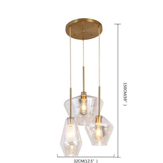 3-Light Creative Glass LED Retro Pendant Light for Kitchen Island
