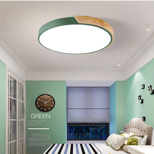 Circular Modern LED Metal Wood Flush Mount Ceiling Light – Living Room