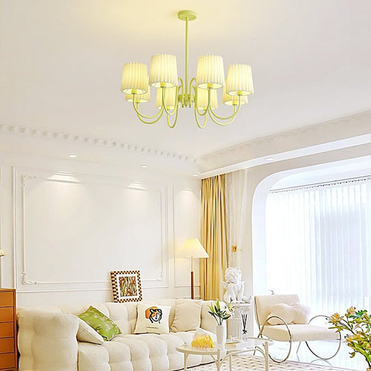 Pleated Fabric Retro Pastoral Green French Style Chandelier