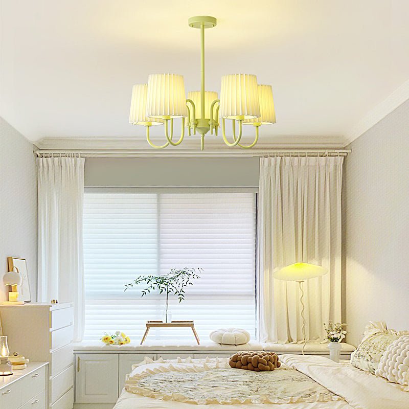 Pleated Fabric Retro Pastoral Green French Style Chandelier