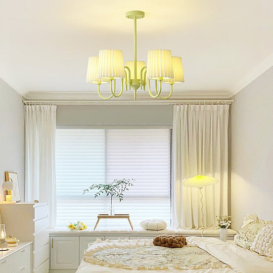 Pleated Fabric Retro Pastoral Green French Style Chandelier