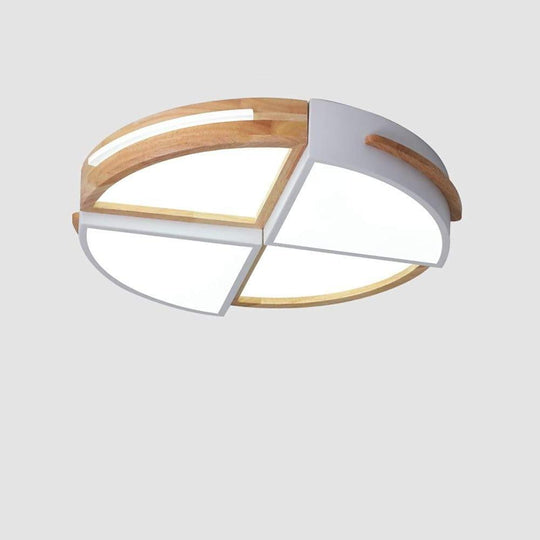 Quartered Circle Dimmable Wood Ceiling Light Flush Mount for Bedroom