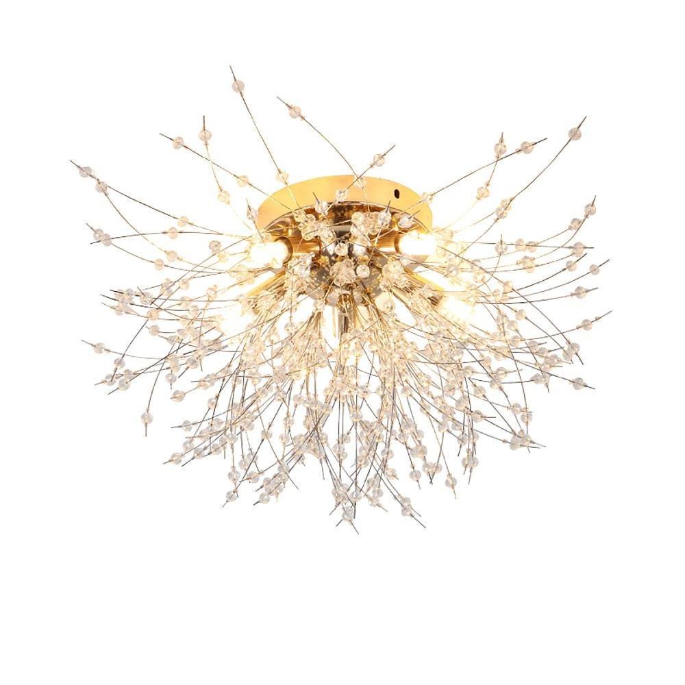 5-Light Unique Branch Design Crystal LED Flush Mount Ceiling Light