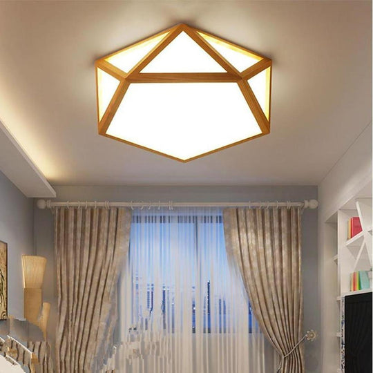 Geometric Shape Rustic Wood LED Flush Mount Ceiling Light