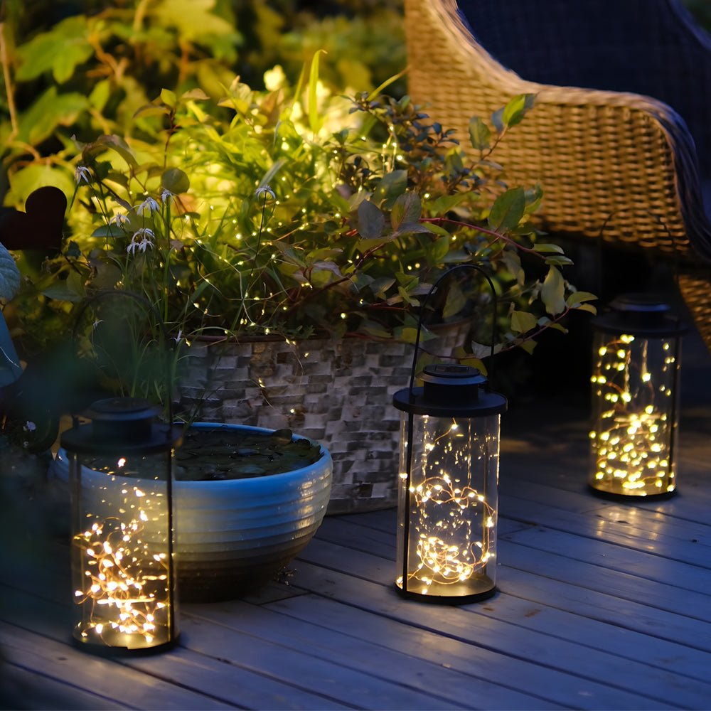 Portable Solar Lanterns Glass Cylinder Firefly Jar LED Lights