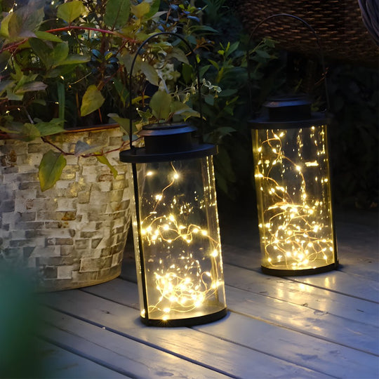 Portable Solar Lanterns Glass Cylinder Firefly Jar LED Lights