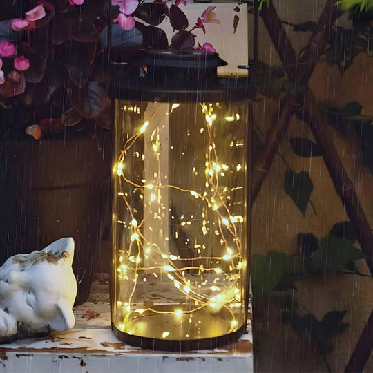 Portable Solar Lanterns Glass Cylinder Firefly Jar LED Lights