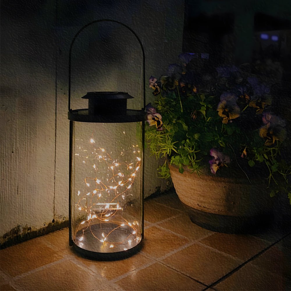 Portable Solar Lanterns Glass Cylinder Firefly Jar LED Lights