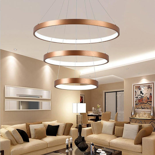 Acrylic Bronze 3-Tier Ring Dimmable LED Chandelier – 59" Adjustable Pendant Light