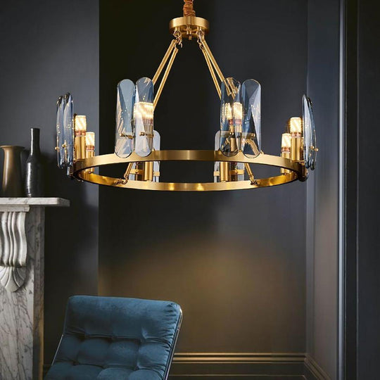 8-Light LED Circular Glass Copper Nordic Chandelier – Ceiling Lights