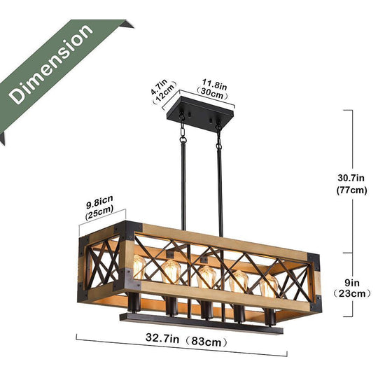 Rustic Industrial Linear Wood & Metal Chandelier