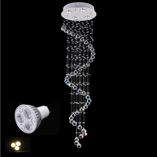 Spiraling Modern Crystal Chandelier with Electroplated Metal Finish