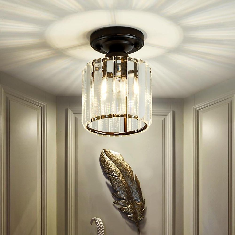 Modern Crystal Metal Industrial LED Semi-Flush Ceiling Light